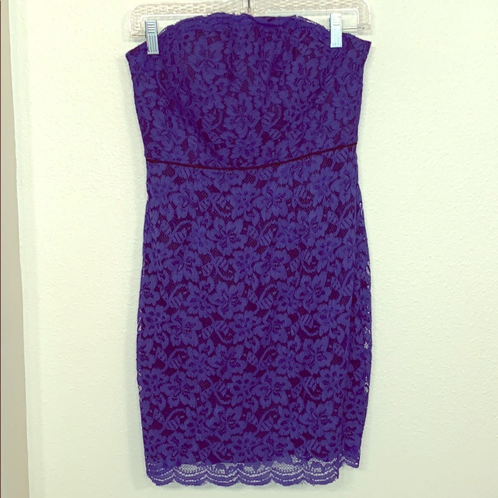 Diane von Furstenberg blue lace strapless dress